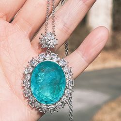 Blue Cabochon Pendant Luxury Halo Paraiba TOURMALINE,PT750