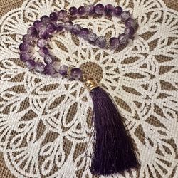 33 Purple Glass Beaded Islamic Prayer Beads Mesbiha Tesbeeh w/ Gold & Sparkling Crystals