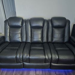 Black Electric Recliner With Charging Port And LED Lights