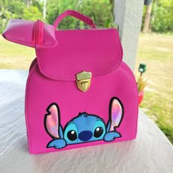 Stitch 3D Design Small Purse/Crossbody/Backpack With Coins Purse (Pink Color)