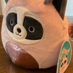 New Squishmallows Rocky the Raccoon Hybrid – 8” Rose Gold Fantasy