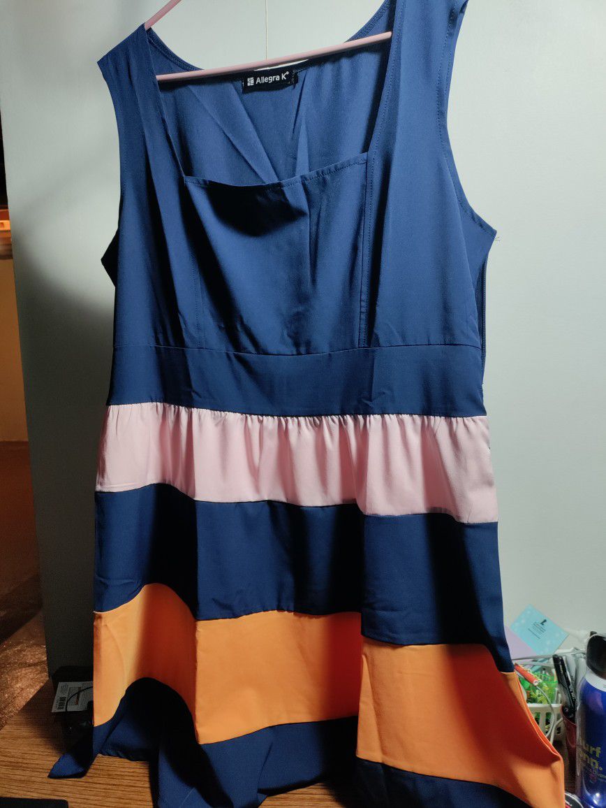 Size XL Blue/Pink/Orange Summer Dress 👗 🌞🏝️