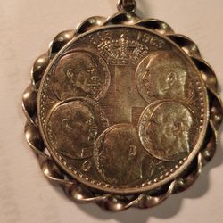 Silver, 1963 Greek 30 Drachami Coin Pendant 