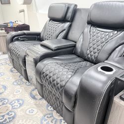 Leather Dual Power Recliner 