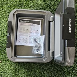 Safe: Key Lock, 0.28 cu ft Capacity, Steel, Fire Rated, Portable Feature: Handle