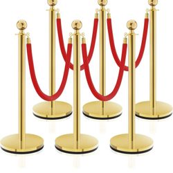 6 Gold Metal Post And Ropes 
