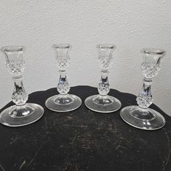 Vintage Crystal Hobnail Candleholders 4 pc set
