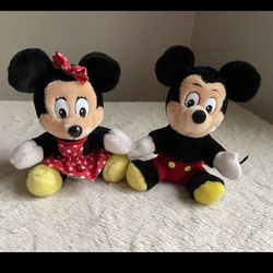 Vintage Disney Mickey & Minnie Mouse Plush Stuffed Animals Figures Doll Set