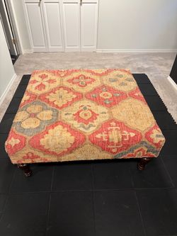 Large Kilim-Upholstered Ottoman Coffee Table