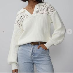 New York & Company Long Sleeve Crochet Yoke Sweater