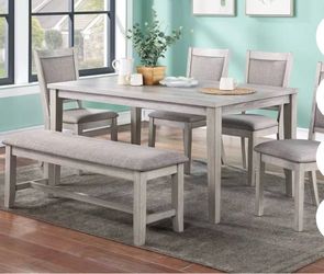 Dining table set with chairs and bench