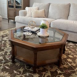 Vintage MCM Rattan Coffee Table + Side Table Set