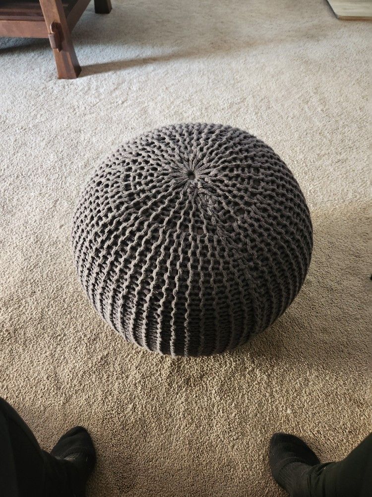 Round Gray Pillow Or Ottoman Used In Good Condtion.