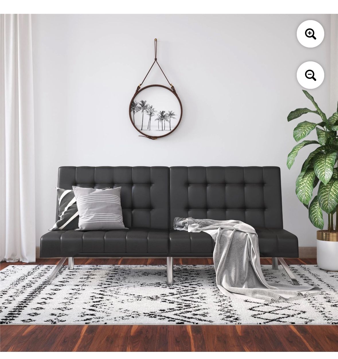 River Street Designs Emily Convertible Tufted Futon Sofa, Black Faux Leather