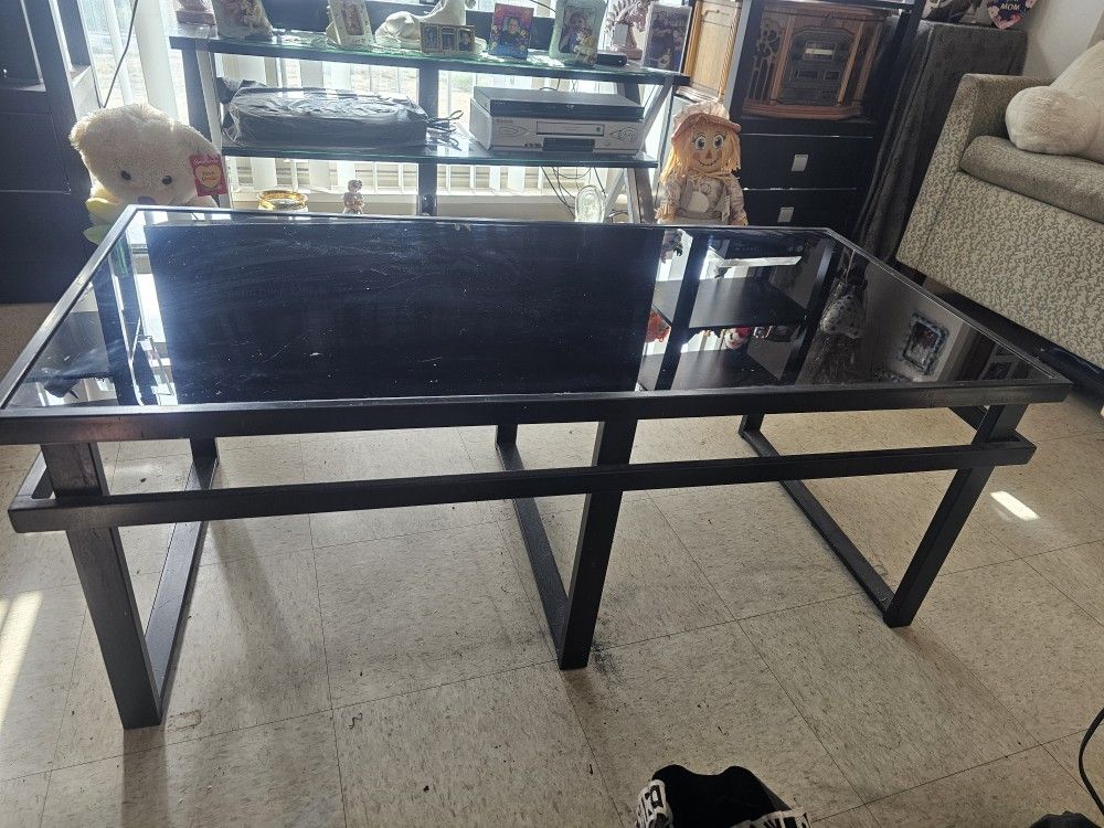 BLACK GLASS, TOP COFFEE TABLE AND END TABLES