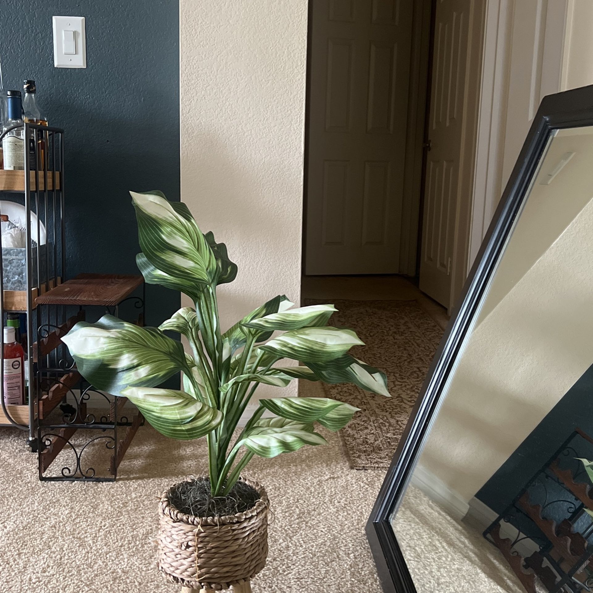Fake Plant With Woven Basket Pot