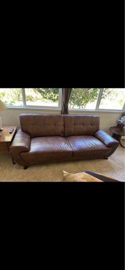 Brown Leather Tufted Two-Seat Sofa