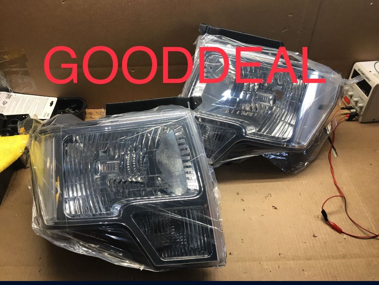 #50 FIT 2009-2014 Ford F-150 F150 Blackout Halogen Headlights Head Light Pair Set