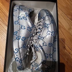 Gucci Silver GG Patton Leather Sneakers Size 9