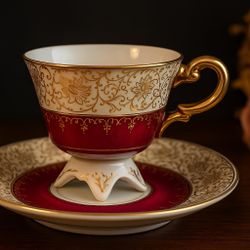 Richard Japan 1950s Red & Gold Pedestal Demitasse Teacup & Saucer