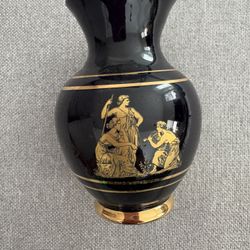 VINTAGE GREEK 24K GOLD OVERLAY BUD VASE FIGURINE BLUE PORCELAIN DESIGN 