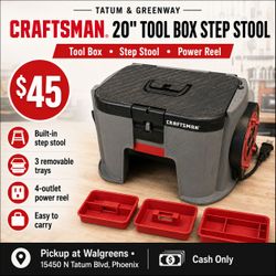 🔧 Craftsman 20" Tool Box Step Stool with Power Reel & 3 Removable Trays – Rare – $50