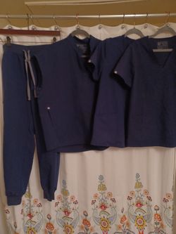 FIGS SCRUB Lot Navy Blue 1 Joggers, 1 Rafaela Top, 2 Casma Tops All Size Medium