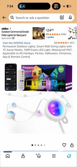 Permanent Outdoor Lights, Smart RGB String Lights with 75 Scene Modes, 100ft Eaves LED Light, Waterproof IP67, Applicable to All Holidays, Parties, Ha