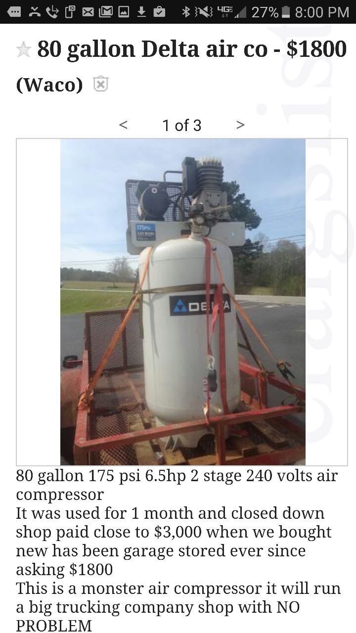 Delta 80 gallon air compressor 2stage 175psi