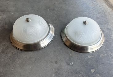Set of 2 brushed nickel flush mount ceiling light fixtures