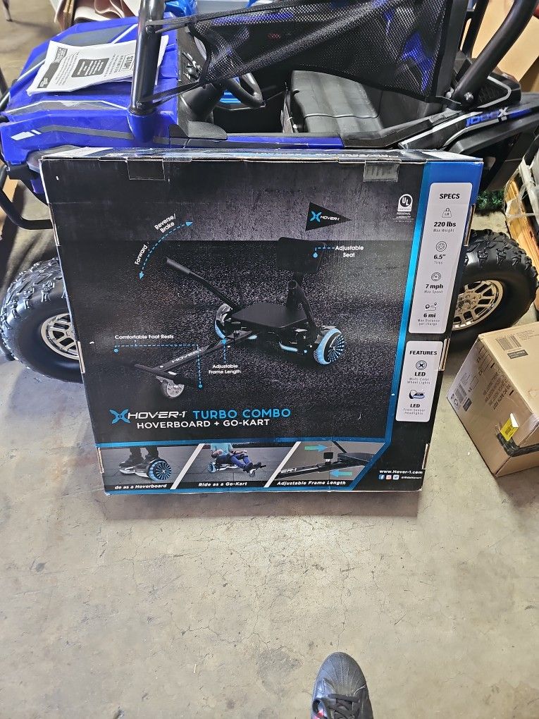 Hover-1 Turbo Hoverboard and Kart Combo in Black, Infinity LED Wheels, Hoverboard and Hover Kart Included!