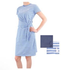 Polo Ralph Lauren Dress, Women's Regular Fit, Side Tie Design, Short Sleeve Blue