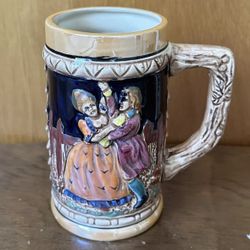 Vintage 5” Tall Hand Painted Ceramic Couple Dancing Japan Beer Stein Mug