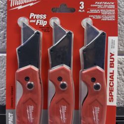 Milwaukee FASTBACK Compact Folding Utility Knife with General Purpose Blade (3-Pack)