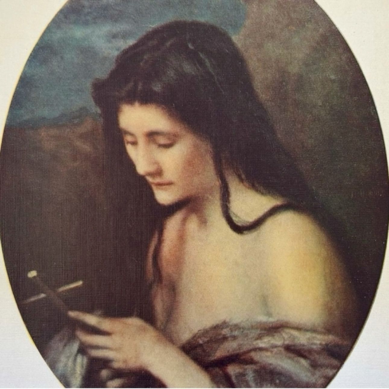 MARY MAGDALEN WITH CRUCIFIX Jean-Jacques Henner Fine Art Print 1900 Vintage Original Antique London England Printed Collectible French France