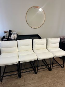 Set of 4 White Faux Leather Counter Stools from Living Spaces