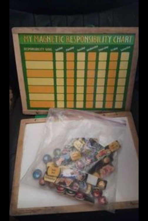 Melissa and Doug magnetic wood responsibility chore chart. Edges discolored. Pu west, east or north