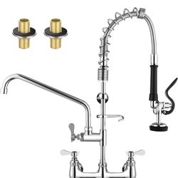Commercial Pre-Rinse Sink Faucet – Wall Mount Professional Kitchen Faucet with Pre-Rinse Sprayer, 8-Inch Adjustable Center, 25-Inch Height Designed fo
