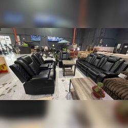 3 Pieces Black Breathing Leather Recliner Sofa Set
