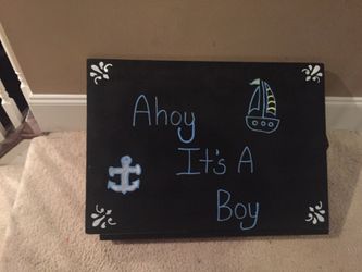 Baby Boy Shower 30 in Large Chalk Board Sign - Ahoy It's A Boy