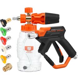 WASHER Pressure Washer Foam Cannon, 4000 PSI Foam Blas with 1/4" Quick Connector, Stainless Steel Car Wash Foam with 5 Power Washer Nozzle Tips, 1 Lit