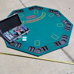 Poker Table Felt Topper and Chips With Case