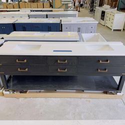 84 in. W x 22 in. D Double Sink Bath Vanity in Black with White Top $1,299 