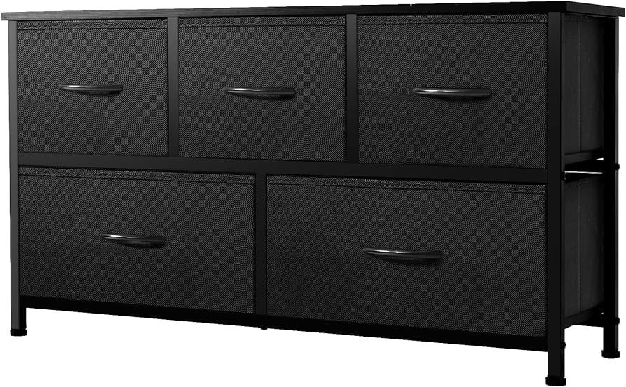 Extra Dresser for Bedroom with 5 Drawers, Fabric Dresser，Wide Chest of Drawers, Storage Organizer Unit for Living Room
