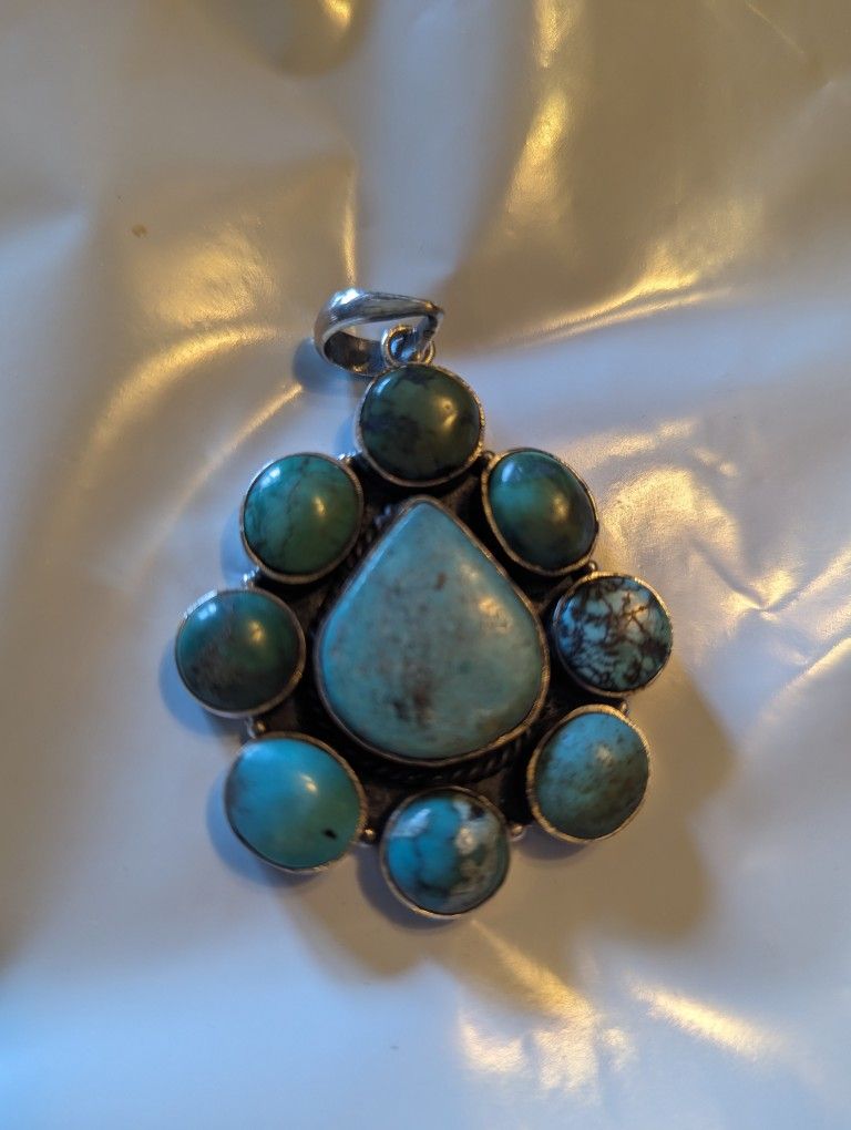 Turquoise And Silver Necklace Pendant