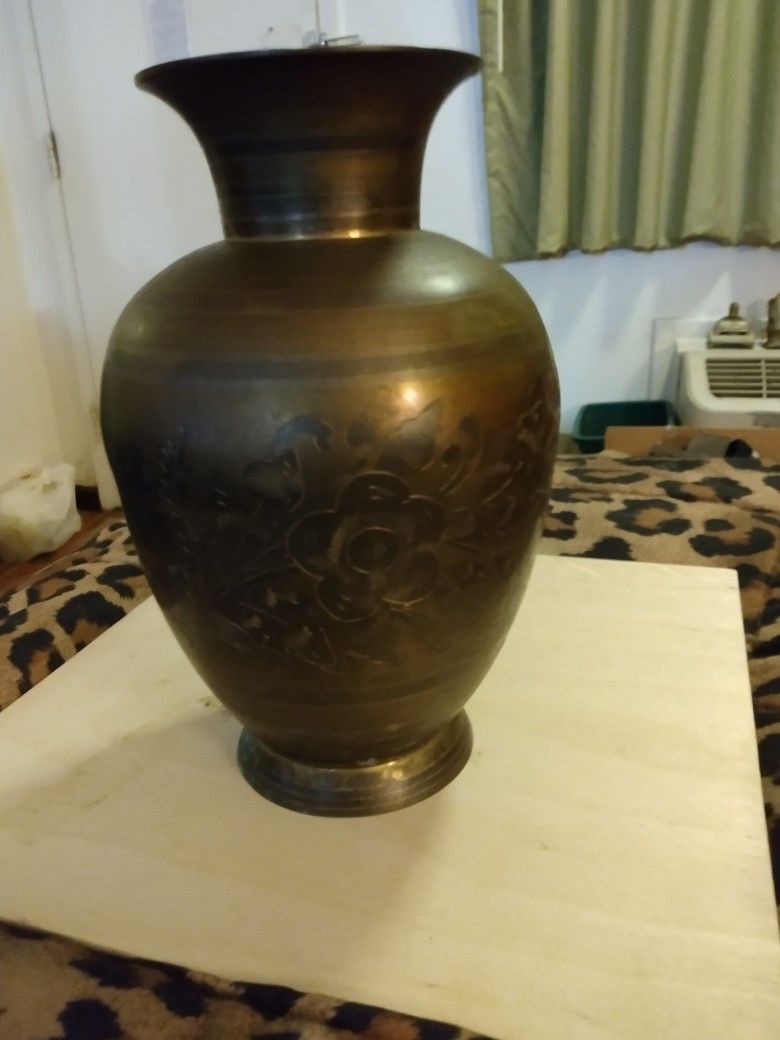 Antique Handmade & Hand Etched Solid Brass Vase