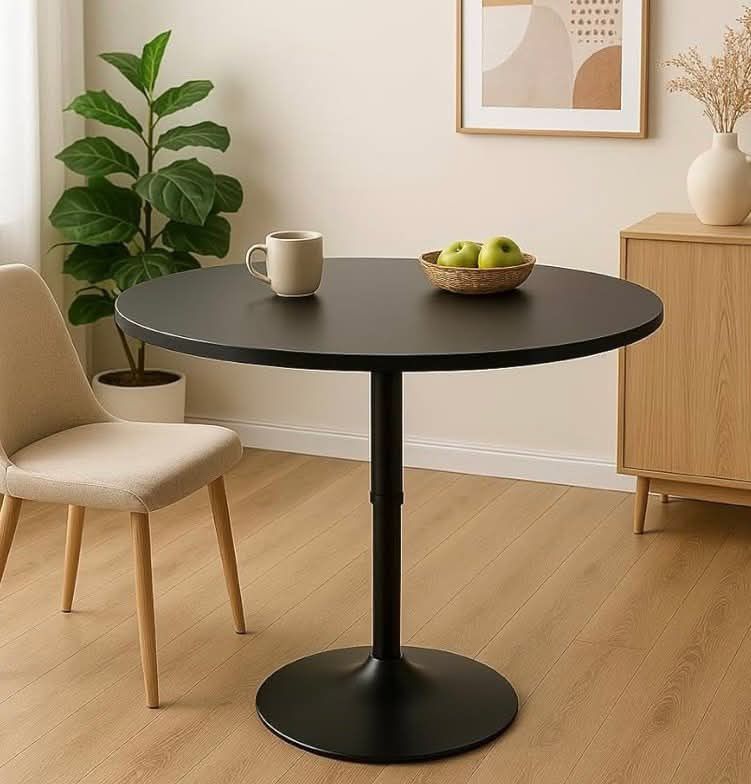 31" Round Bar Table Height Adjustable 26"-35" Pub Table with Enlarged Base for Living Room Patio Bistro Café, Black