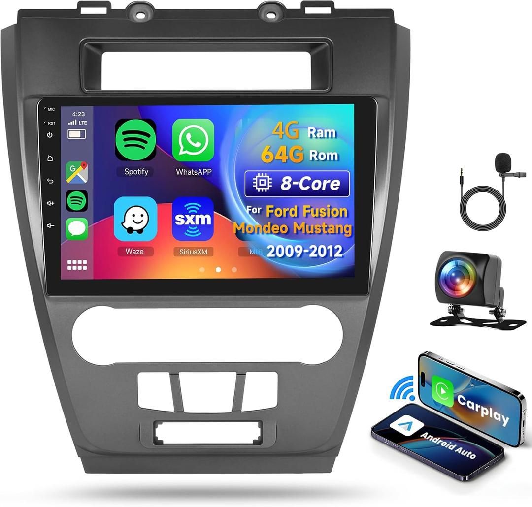8 CORE 4G+64G Car Radio for Ford Fusion Mondeo Mustang 2009-2012, Wireless Carplay Android Auto Android 13 10.1 Inch IPS Touch Screen Stereo, Bluetoot