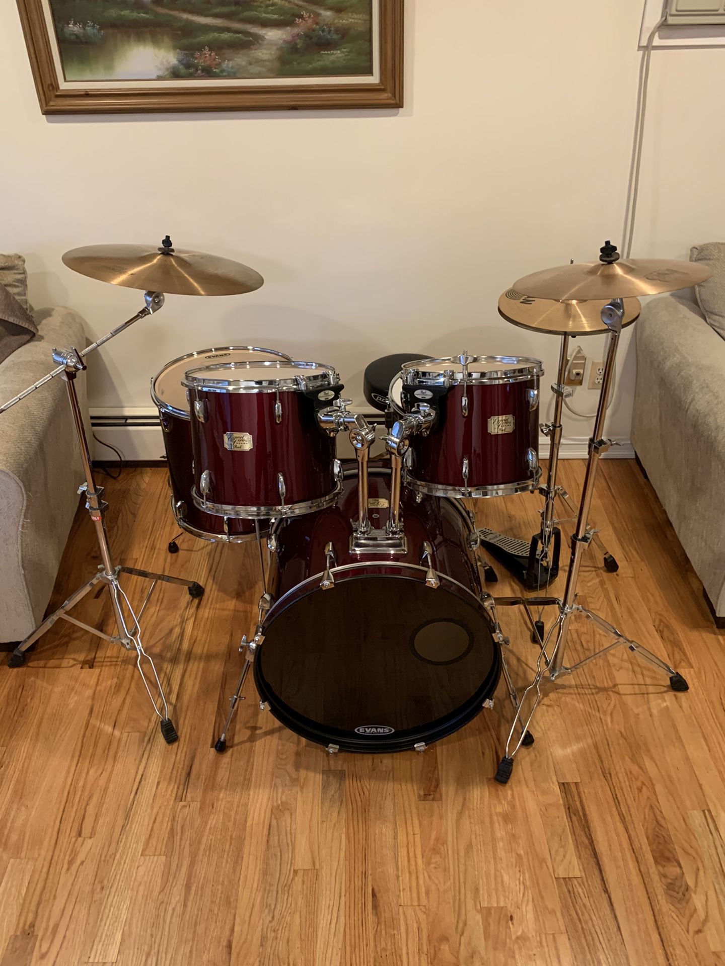 Pearl Export drum set Sabian cymbals & all hardware