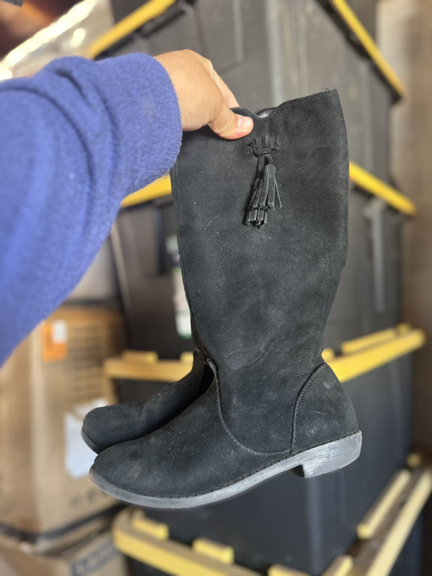 Girls Cat & Jack Black Faux Suede Tall Side Zip Boots With Tassels